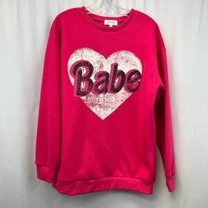 Jess Lea Womens Crewneck Sweatshirt Pink Pullover Babe Heart Long Sleeve M New